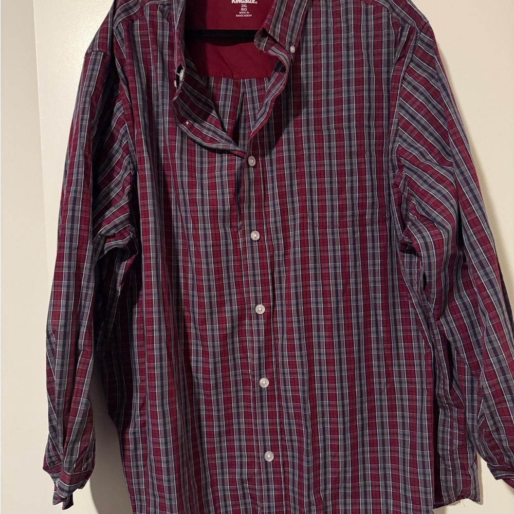 Men's Plaid Button-Down Shirt in Red and Blue